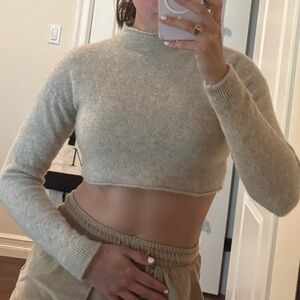 Reformation Beige Cashmere Cropped Sweater